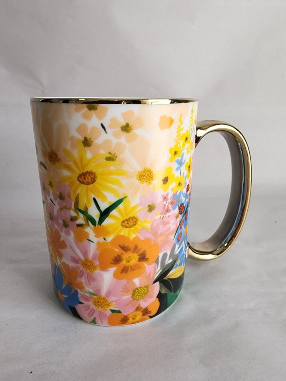 Rifle Paper Co. Floral Porcelain Mug Gold Handle Garden Party Coffee Cup